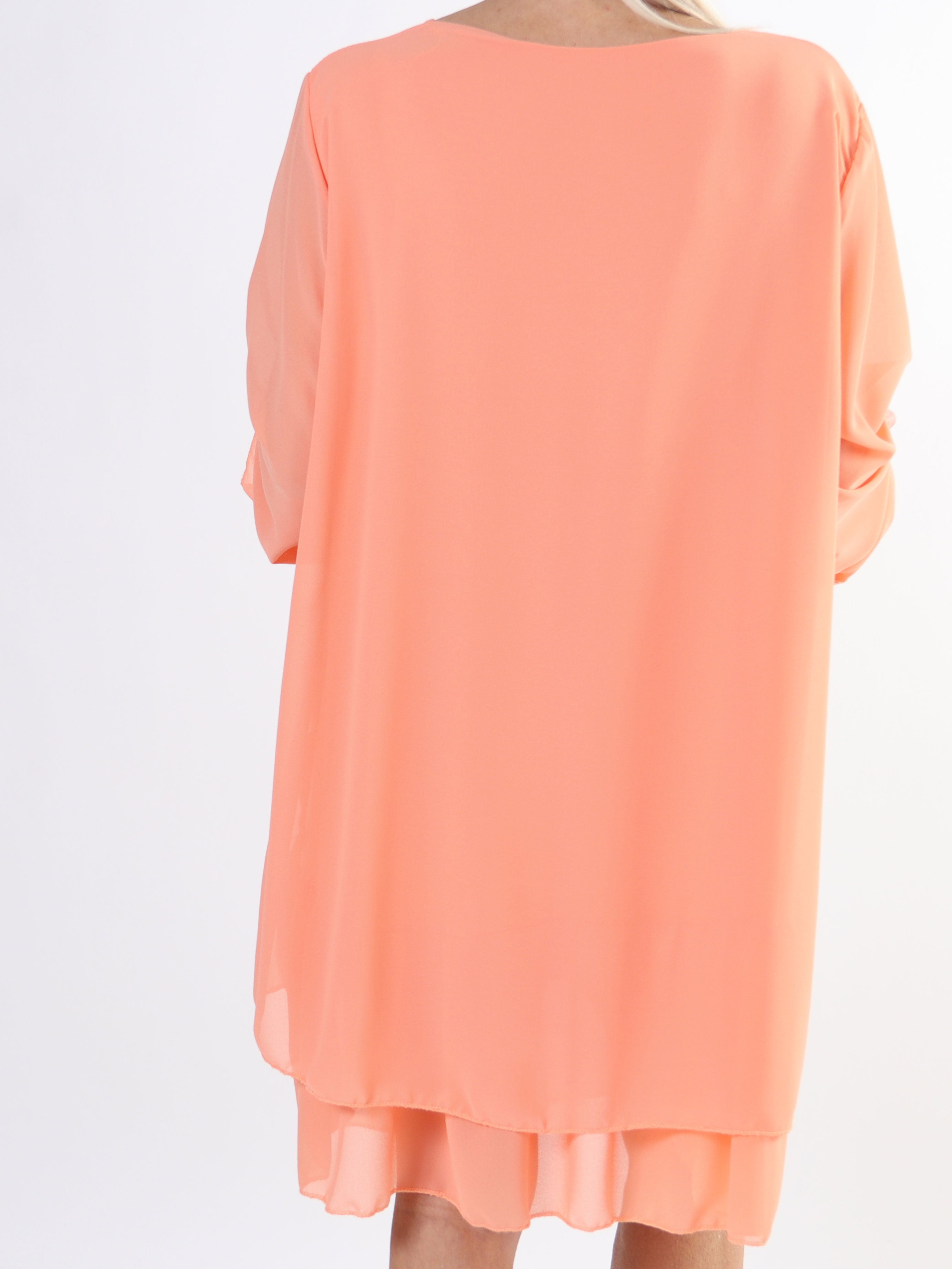 Jill - Chiffon tunikakjole med viskose underkjole